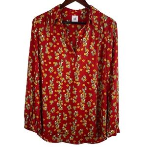CAbi | Belfrey Red Floral Popover Blouse